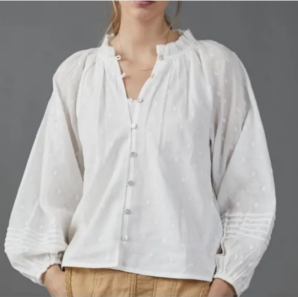 Cleobella Anthropologie Antonia White Balloon Sleeve Button Down Shirt X
